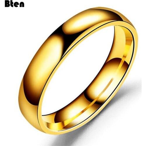 Bten Smooth Stainless Steel Couple Rings Gold Simple 4MM Women Men Lovers Wedding Jewelry Engagement Gifts