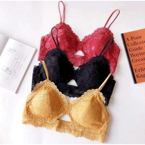 Only a bra, cotton Bralette seamless bras with pad comfortable wire free underwear ladies lace hollow out brassiere for girls