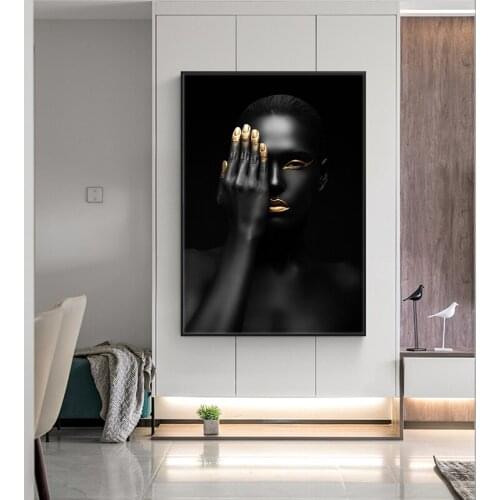 Black African Nude Blindfold Woman Oil Painting on Canvas Posters and Prints Scandinavian Wall Art Picture for living room