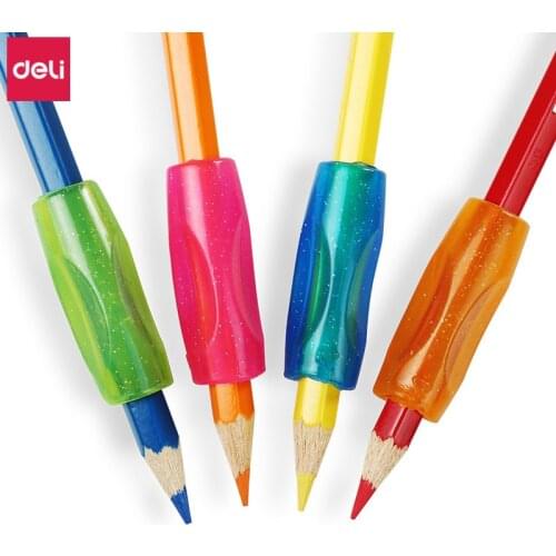 Deli 100pcs cute candy color silicone pen grips fingers pen grip correction for kids to writing correctly stationery school gift