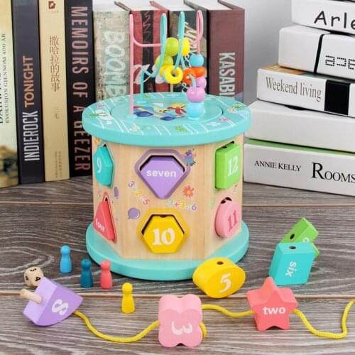 Children Wooden Large Multi-function Large Round Beads Treasure Box Infant Intellectual Development Parent-child Educational Toy