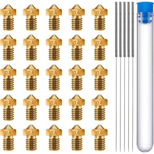 25pcs E3D Brass MK8 V6 V7 Nozzles Extruder with 5 Stainless Steel Cleaning Needles for 3D Printer CR-10 Anet A6 A8 Ender3