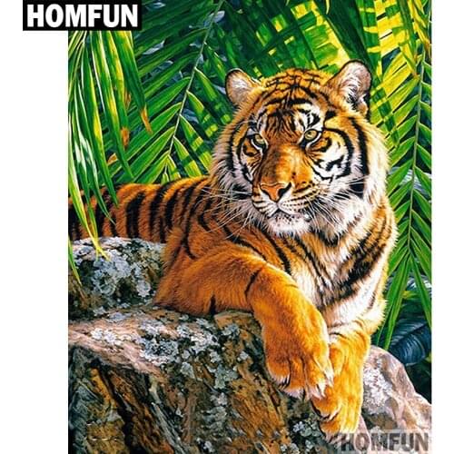 HOMFUN Diamond Painting Rhinestones Pictures Diamond Embroidery Animal Tiger Cross Stitch Diamond Home Decorations A00550