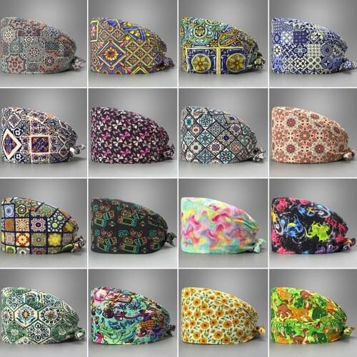 Wholesale unisex Ankara printed frosted cap surgical cap pet shop beauty salon work cap elastic breathable frosted hats custom