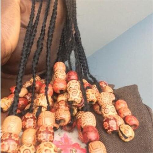 1.3cm Diam Big Hole Dreadlock Bead Ring Tubes For Braiding Hair Vintage Bead Wooden Hair Beads Braiding Extension Accessories