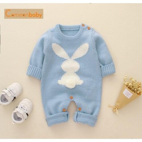 Babys One-piece Creeper Suit Autumn Winter Overalls Baby Rompers Cute Knitted Rabbit Baby Boys Girls Jumpsuit Newborn Clothes