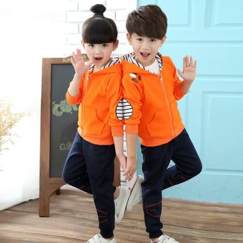 2019 Spring Fall Childrens Clothing Set Hoodies Twinset Boys & Girls Spliced Kindergarten Clothes Tracksuit Kid Sport Suit B128