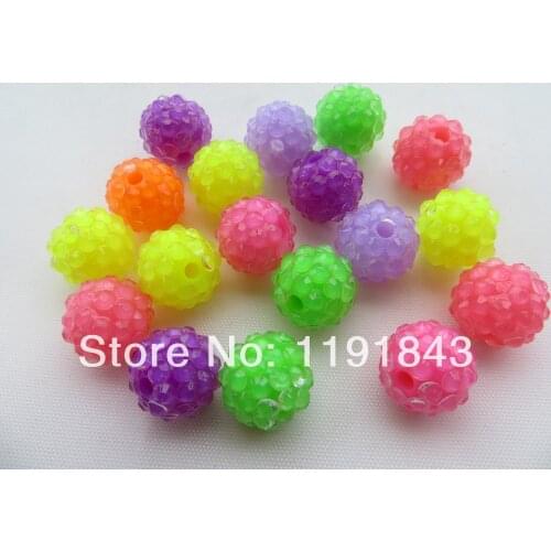 Kwoi vita Neon Clear Rhinestone Beads 20MM 100pcs A lot Resin Rhinstone Ball Beads for Chunky Jewelry Making