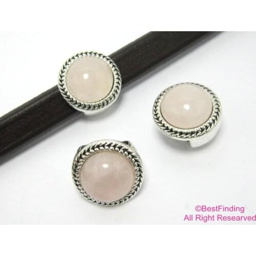 Licorice leather findings Rose Quartz 10x6mm leather sliders