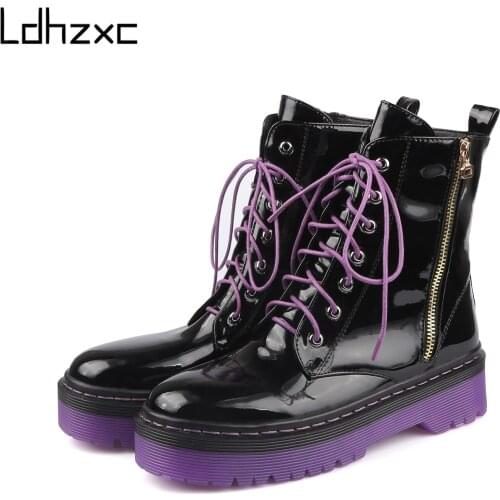 LDHZXC 2020 Platform ankle Boots Women Lace Up Fashion Zipper Chunky high Heel Shoes For Model Party Autumn Drop Shipping