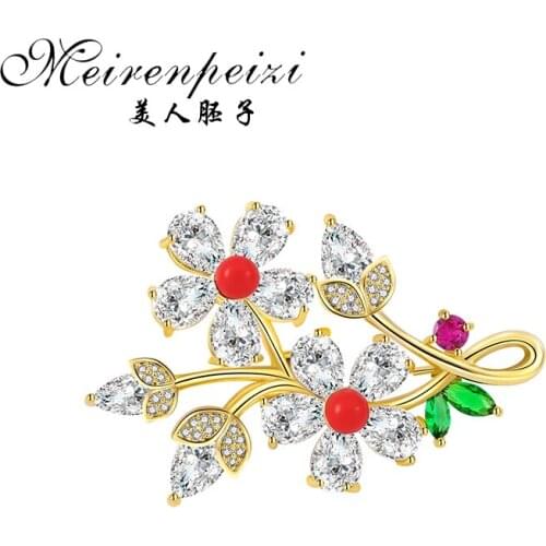 Meirenpeizi Rhinestone Flower Brooches For Women Simple Design Fashion Jewelry Wedding Pin And Brooch Bijouterie Broches Gift