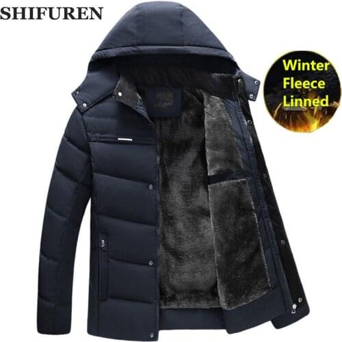 SHIFUREN 2019 Winter Men Jacket Coats Thicken Warm Fleece Parka Hooded Outwear Cotton-padded Jacket Male Casual Overcoat