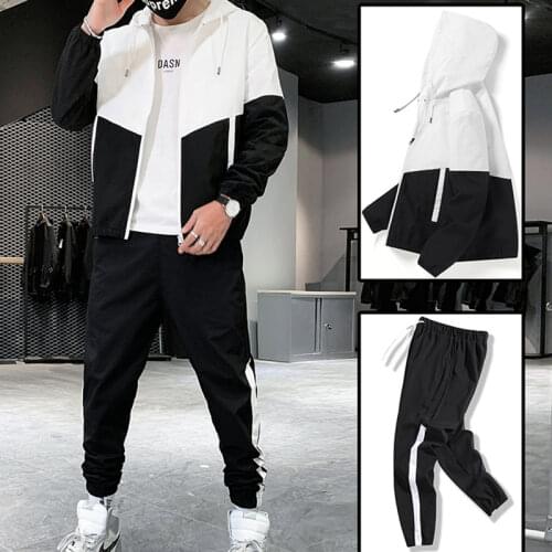Patchwork Sports Mens Sets 2 Pieces Plus Size M-6XL Windbreaker Thin Tracksuit Men Custom Print Fitness Male Sportswear Suits