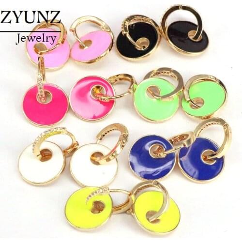 5 Pairs, Neon Jewelry High Quanity round dangling charm earring Neon enamel colorful Drop Earring For Women Jewelry Gift