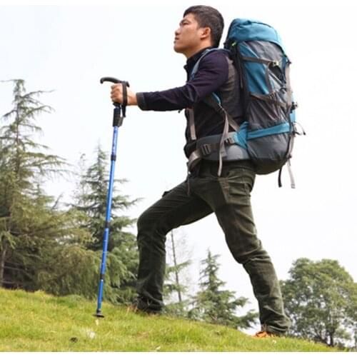 2019 newly 4 section T handle trekking pole cane telescopic stick ultra light cane with rubber tip protector