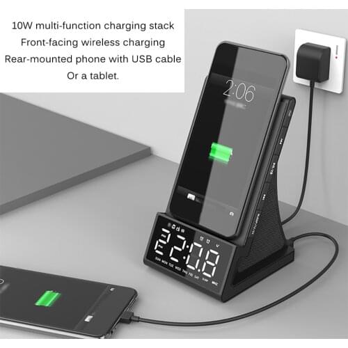 New wireless charging bluetooth speaker alarm clock LED Alarm Clock With Wireless Charging Dock Stand Fm Radio USB Fast Charger