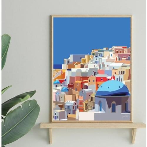 Santorini Prints Greek Islands Oia Santorini Greece Wall Art Canvas Painting Colorful Artwork Mediterranean Decor Traveler Gift