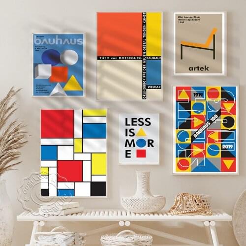 Clasic Bauhaus Pattern Prints Poster, Bauhaus Vintage German Exhibition Museum Poster, Red Yellow Blue Geometric Wall Picture