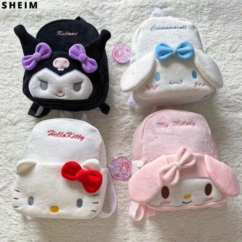 Sanrio Hello Kitty My Melody Kuromi Cinnamoroll Plush Backpack Mini School Bag For Kids Women Y2k Girls Kawaii Za Woman 2021 90s