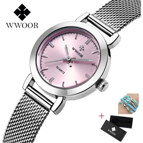 WWOOR Luxury Brand Ladies Quartz Women Dress Watches Watch Stainless Steel Mesh Band Casual Gold Bracelet Wristwatch reloj mujer