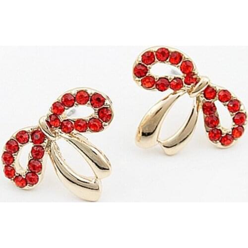 Popular wild Korean version of sweet and lovely bow crystal earrings earrings fine jewelry female minimalist