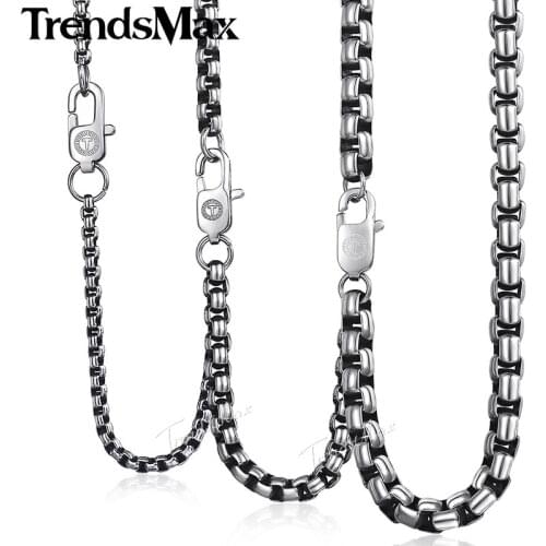 Trendsmax Round Box Link Necklace for Men Stainless Steel Chain Gunmetal Tone 2-6mm KKNM160