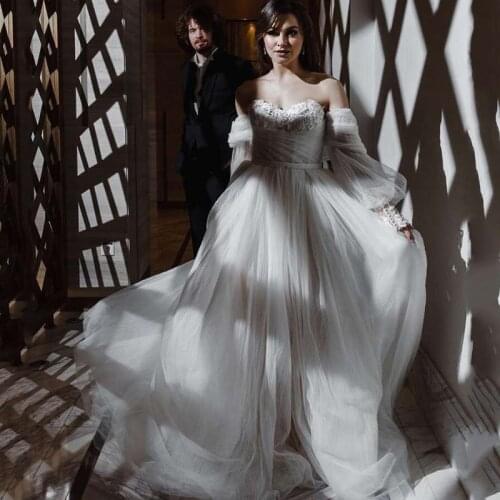 Eightree Vestido de Noiva 2021 Romantic Lace Wedding Dresses A Line Vintage Boho Bride Dress Pleated Women Beads Wedding Gowns