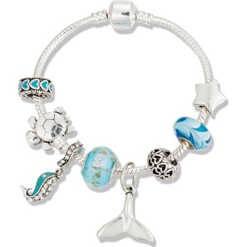 VIOVIA 2020 New Arrival Sea Series Bead of Color Blue Sea Animals Seahorse Bracelet for Original Bracelet Gift for Women B20015