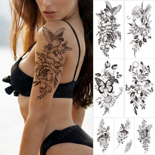 Waterproof Temporary Sleeve tatooo Stickers Bird Daisy Lily Flower Blooming Snake Wind tattoos Arm Body Art Fake tatoo Man Women