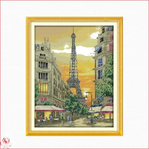 The Iron Tower With Sunset Printed Cross Stitch Patterns Kits Canvas Embroidery Needlework Sets 11 14CT DIY Handmade Home Deco