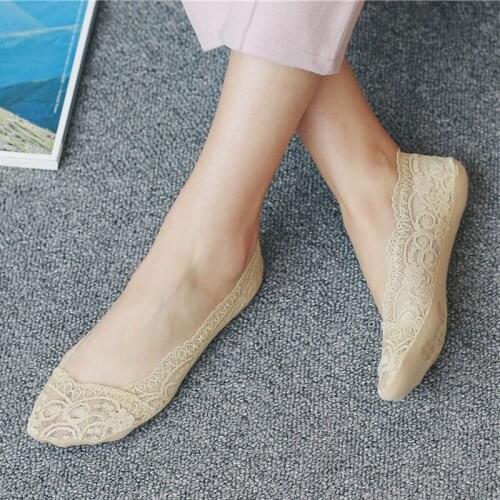 Womens Cotton Lace Antiskid Invisible Liner Socks Elastic Comfy Female Summer Ankle Boat Low Cut Woman Short Sock Slipper