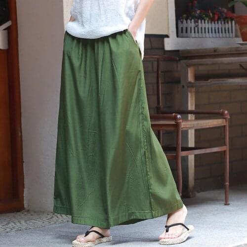 Women spring summer silk pants black trousers cuprammonuium pantalon mujer loose wide leg pants elastic waist culotte