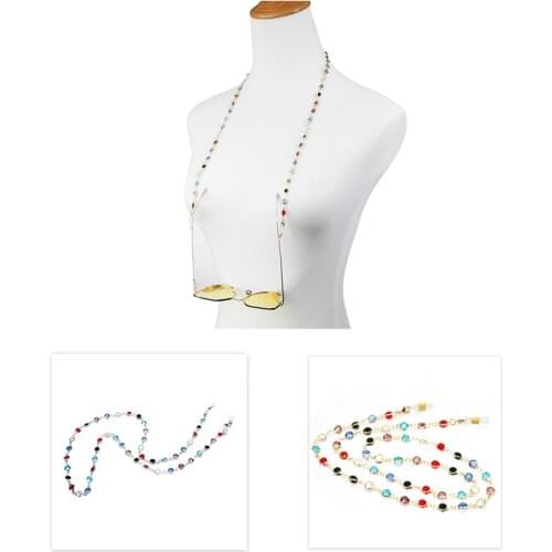 Gold or silver electro-plated sunglass eyeglass brass chain spectacle retainer patched with colorful flat faceted glass beads