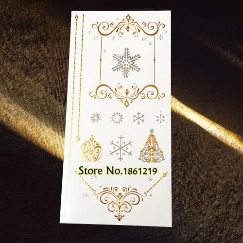 1PC Glitter Glod Silver Flash Temporary Tattoo Stickers GGM-T019 Flower Henna Snake Cross Necklace Fake Jewel Waterproof Tattoos