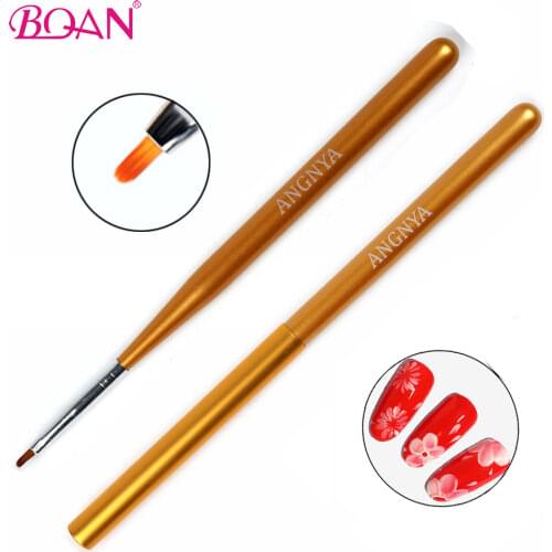 BQAN 1 Pc Gold Nail Petal Brush Pearl Acrylic Nail Art Brush UV Gel Liner Stripes Grid Flower Painting Drawing Pen Manicure Tool