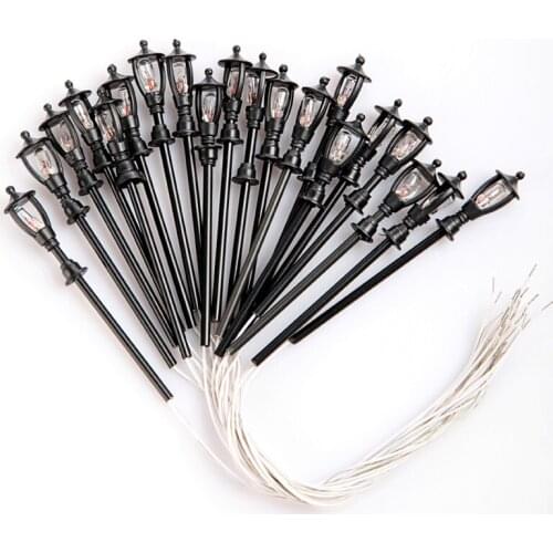 20pcs Model Garden Lamps HO Scale 1:100 Black Model Layout Single Head Garden Lights Lamppost Landscape Light Model