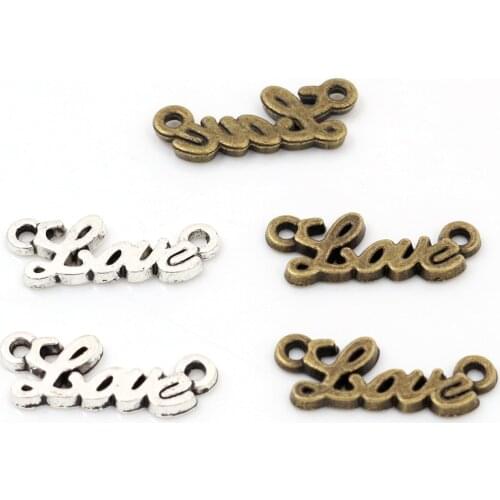 21x8mm 30pcs Antique Bronze and Antique Silver Plated Love Handmade Charms Pendant:DIY for bracelet necklace