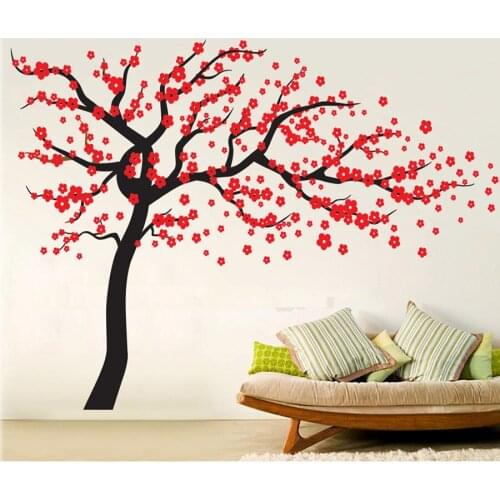 3D Plum Blossom Tree Wall Sticker Large Art Decal Living Room Decor Hand Painted Removable Mural PVC Wallpaper