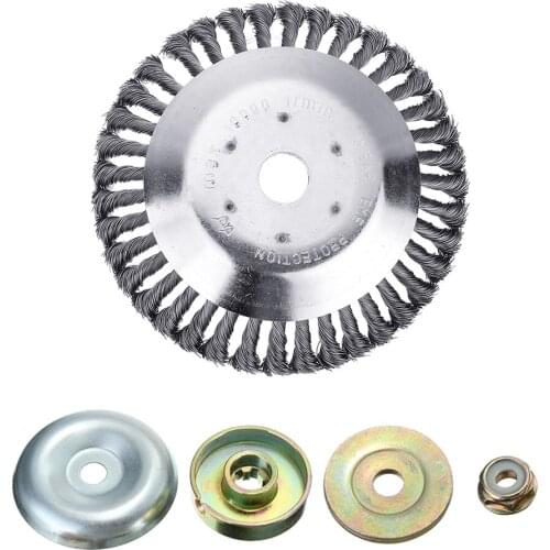 6/8 inch Steel Wire Wheel Disc Garden Weed Twist Knot Brush Lawn Mower Grass Eater Trimmer Head Weeding with Protection Covers
