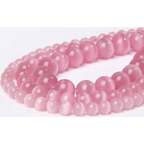 Pink Color Cat Eye Opal Beads 4/6/8/10/12mm Smooth Round Loose Beads For Jewelry Making DIY Bracelets Necklaces Accessries