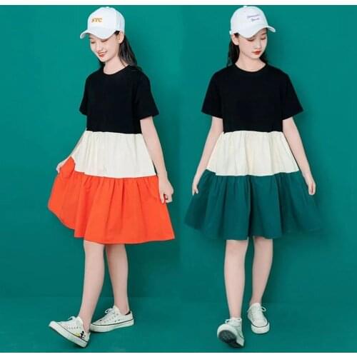 Teenager Girls Summer Patckwork Dress 6-17 Years Little Big Children Girl Clothing Kids Cotton Loose Vestidos 2021Vetement Fille