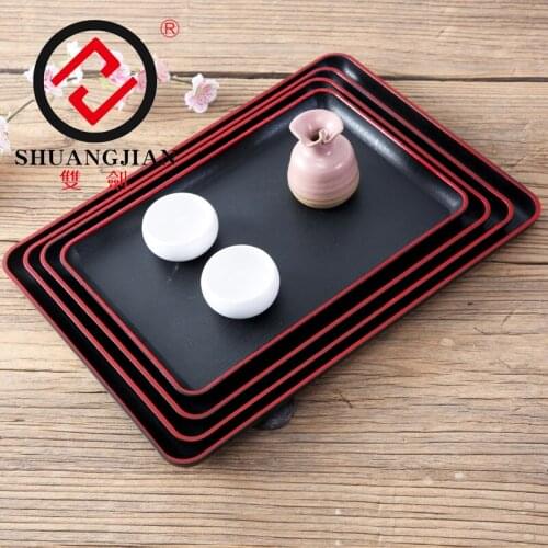 Double sword Japanese style tray wood grain resin plastic tea cup tray holder hotel business household articles rectangular plat