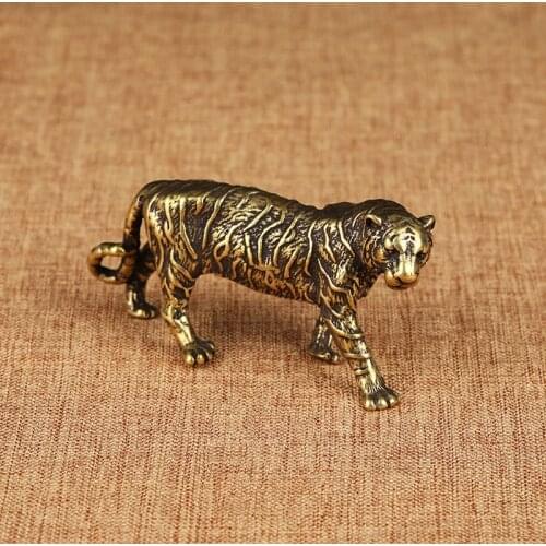 Solid Brass Big Tiger Figurines Ornaments Pure Copper Animal Tigers Model Statue Miniatures Desk Decorations Vintage Home Decor