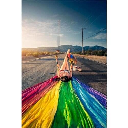 GATYZTORY Oil Painting By Numbers Road Landscape Handpainted Home Decoration Picture Digital Painting Canvas