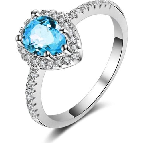 Fashion Rings 925 Silver Jewelry Accessories for Women Wedding Party Water Drop Shape Sapphire Zircon Gemstone Charm Finger Ring