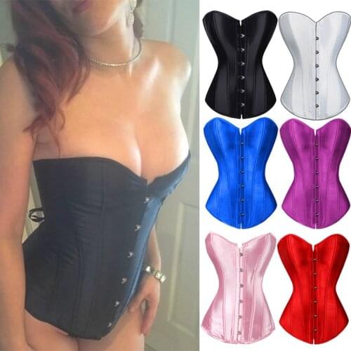 7Colors Boned Corset Women Fashion Clothes Corsets Satin Plus Size Overbust Lace Up Sexy Underwear Full Body Shaper