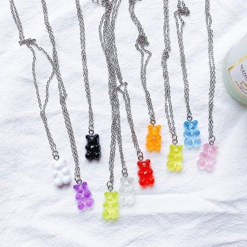 Colorful Jelly Bears Pendant Collar Necklaces For Women Teens Girls Wholesale Cute Sweet Resin Animal Necklace Fashion Jewelry