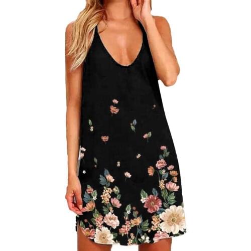 Summer Sexy Women Sundress Floral Print Backless Hollow Out Halter Loose Plus size Mini Dress Summer Party 3XL