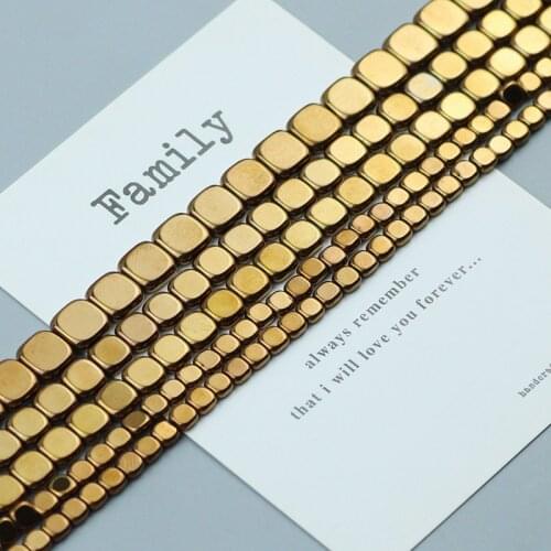Copper Color square Hematite Beads 4 6 8mm Flat Cube Natural Stone Charms Loose bead for Jewelry Bracelet Pendant Making DIY 15"