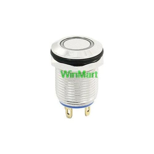 12mm Dia Thread Metal Flat Button Mini Pushbutton Switch 3V Red Light